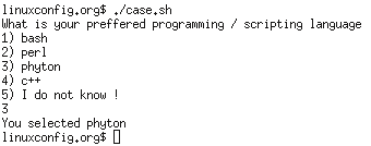 bash case statement conditiona