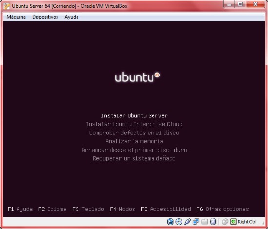 El entorno virtual fue activado, a la espera de iniciar la instalación de Ubuntu Server